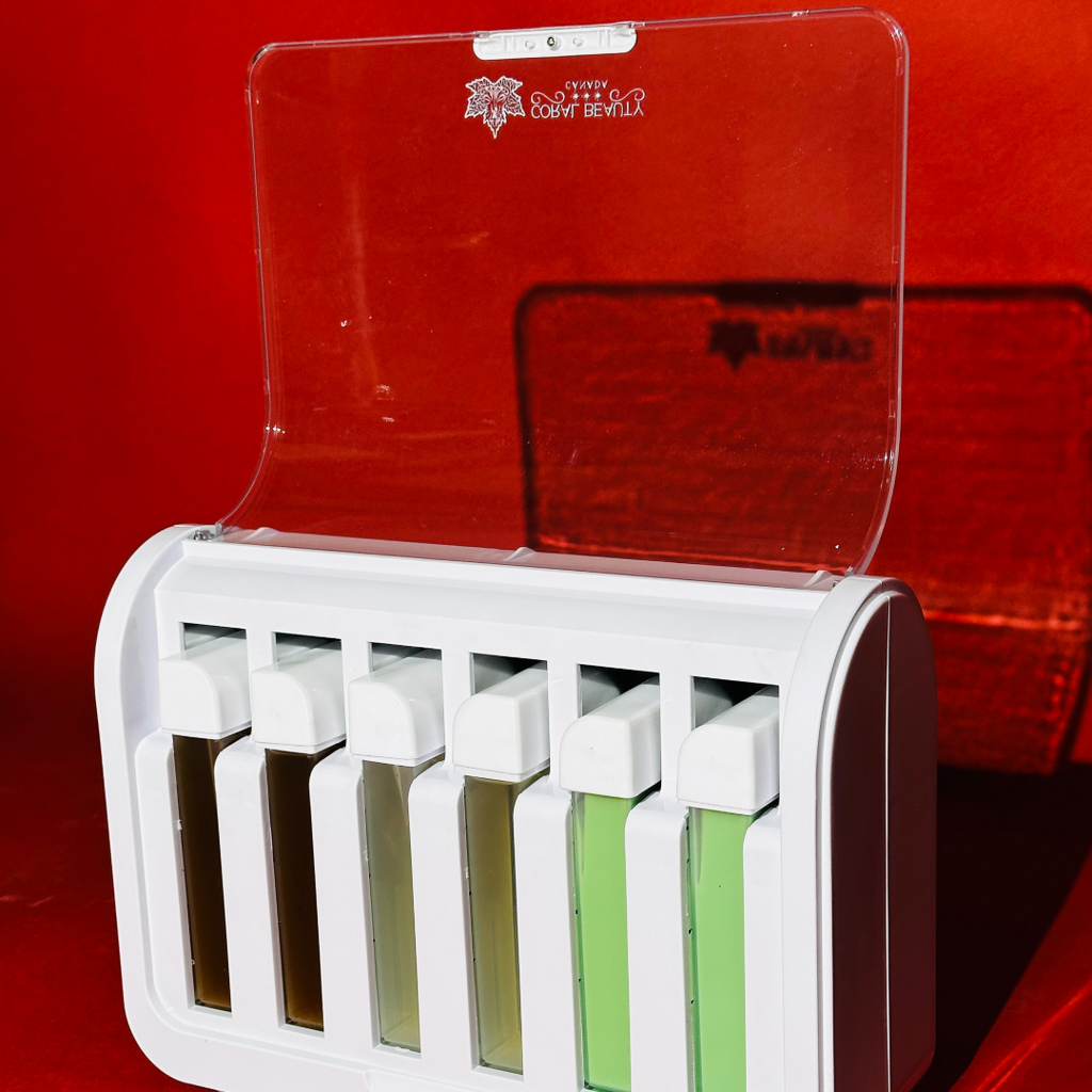 Open 6 Chamber Soft Wax Cartridge Warmer with soft wax cartridges